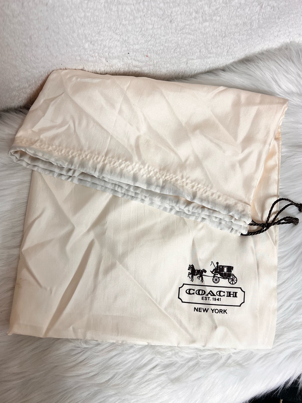 Coach Cream Drawstring Dust Bag with Black Logo